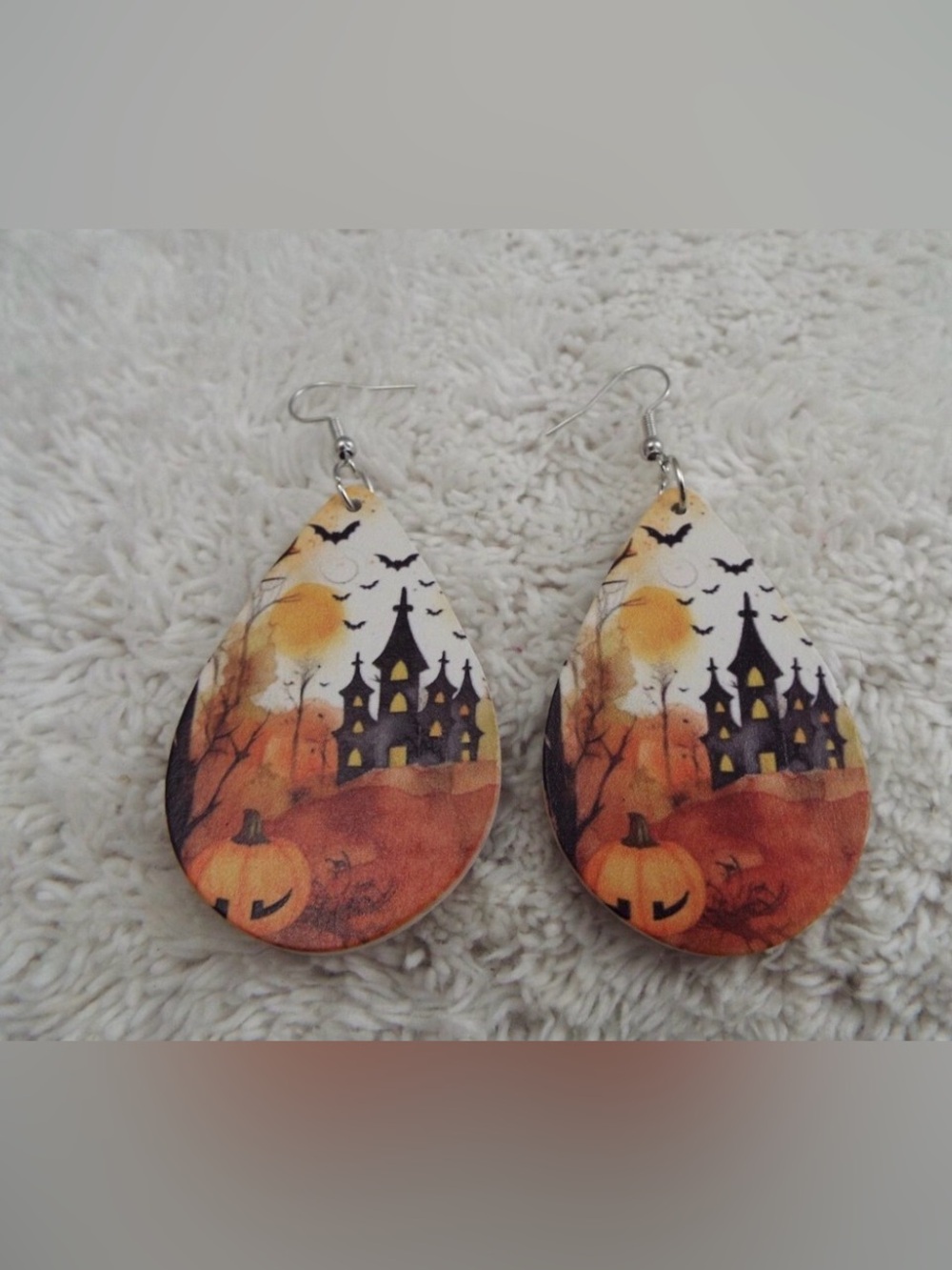 Halloween Pumpkin Teardrop Earrings - Orange & Black